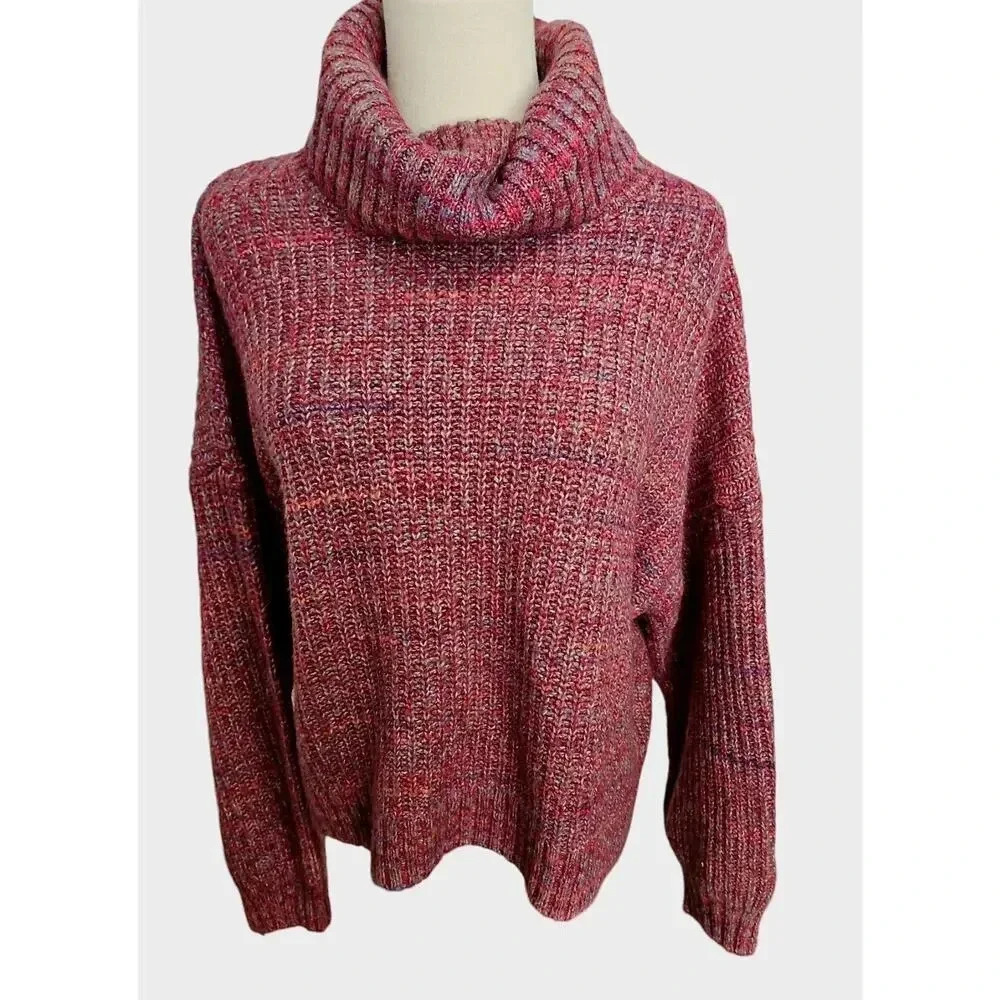 Old Navy Womens Sweater Long Sleeve Cropped Turtleneck Knit Purple Heather Sz XL